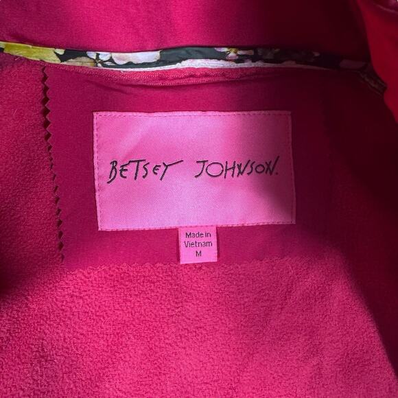 Betsey Johnson Trench Coat Cranberry Pink Medium Fleece Lined Preppy Fall Jacket - Picture 6 of 11